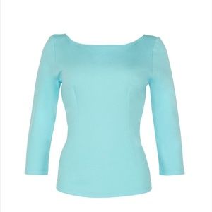 Bright blue Sabrina top by pinup girl clothing